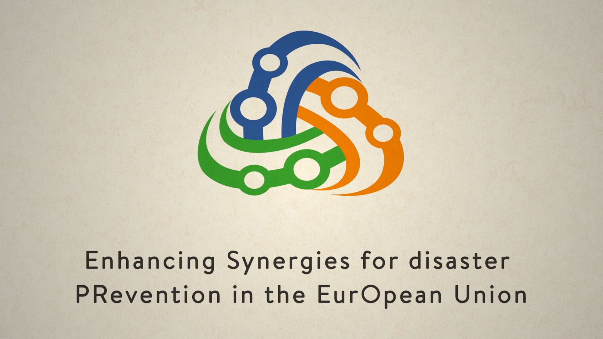 Titelkarte mit Logo und Schriftzug „Enhancing Synergies for disaster PRevention in the EurOpean Union“
