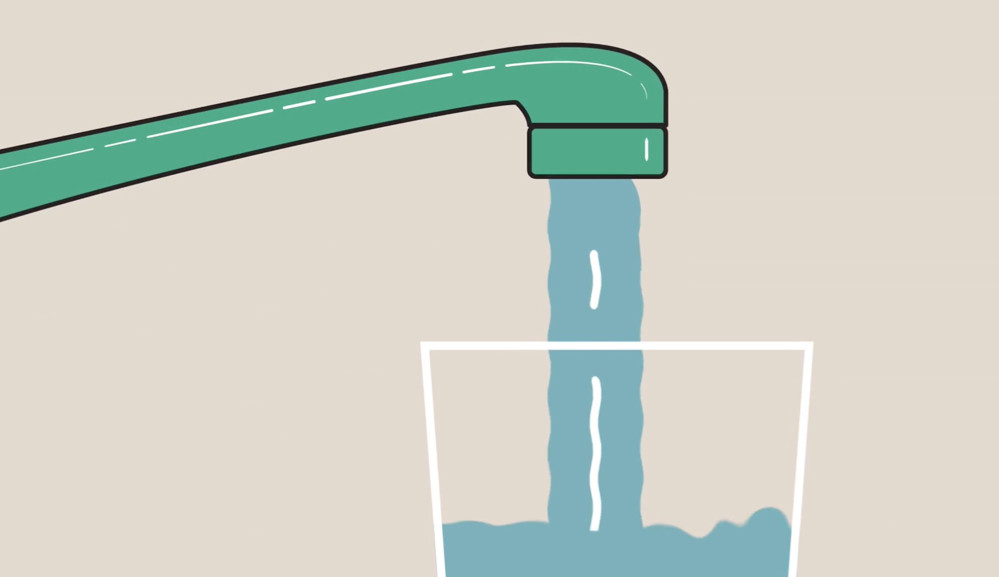 Animierte Illustration: Wasser läuft aus einem Hahn in ein Glas