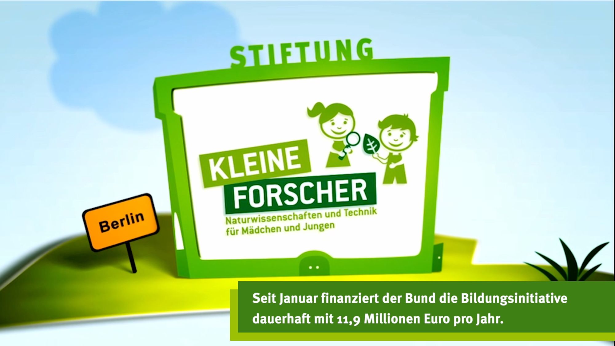 Animiertes Logo „Stiftung Haus der kleinen Forscher“ mit Hinweis auf Bundesförderung