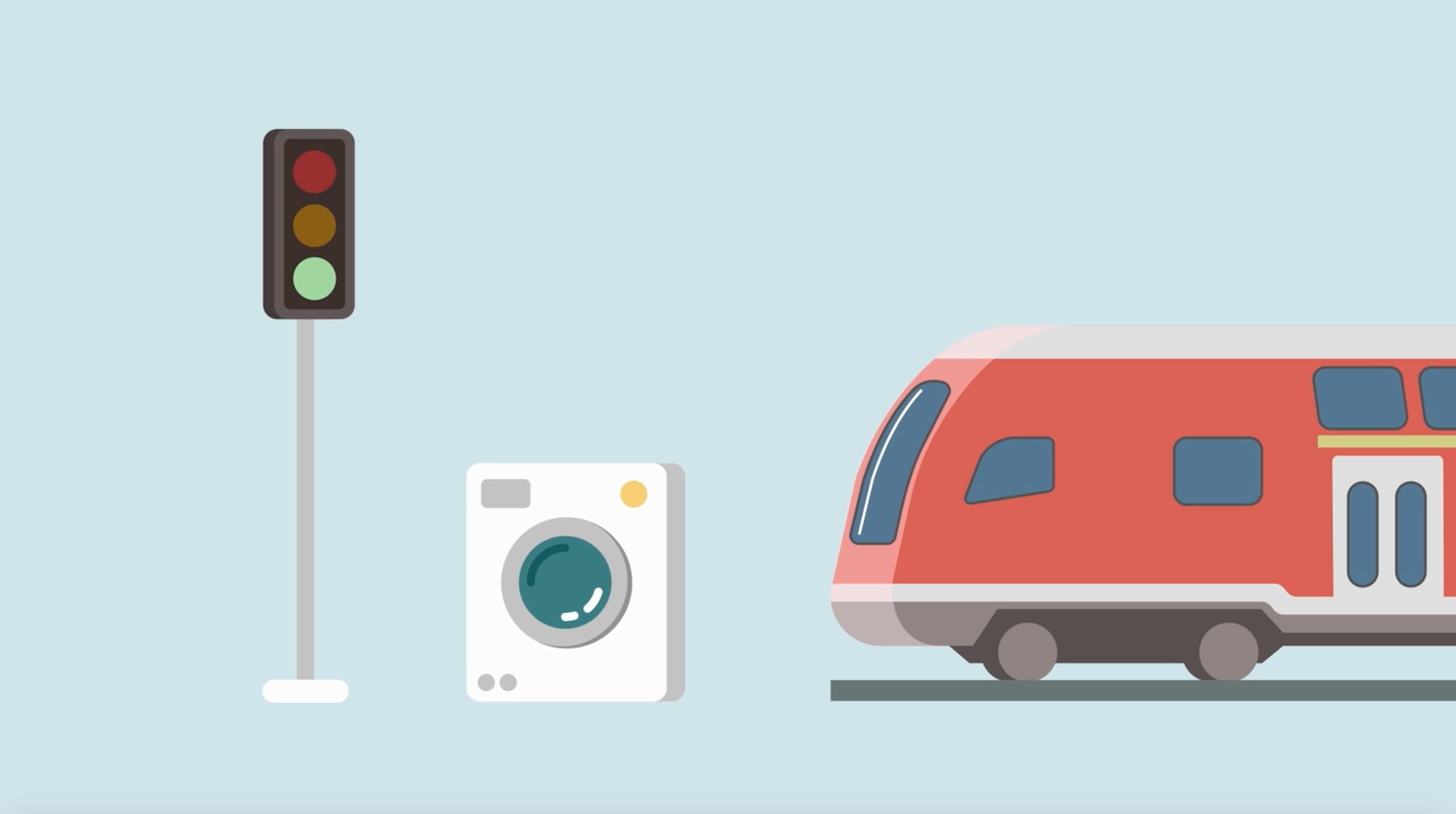 Illustration von Ampel, Waschmaschine und Zug als Alltagsbeispiele für Technik